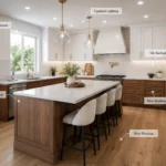 Custom kitchen cabinets Toronto home with white shaker doors and a quartz island
